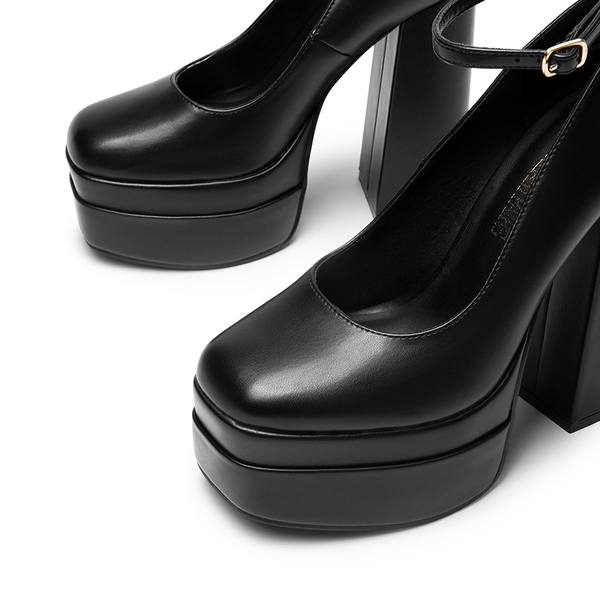 Women's High Heel Platform Pumps - BLACK-PU - 6